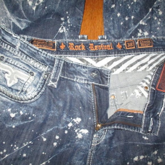 ROCK REVIVAL Chenko Straight Acid Splatter Jeans Sz 38 - Picture 4 of 12